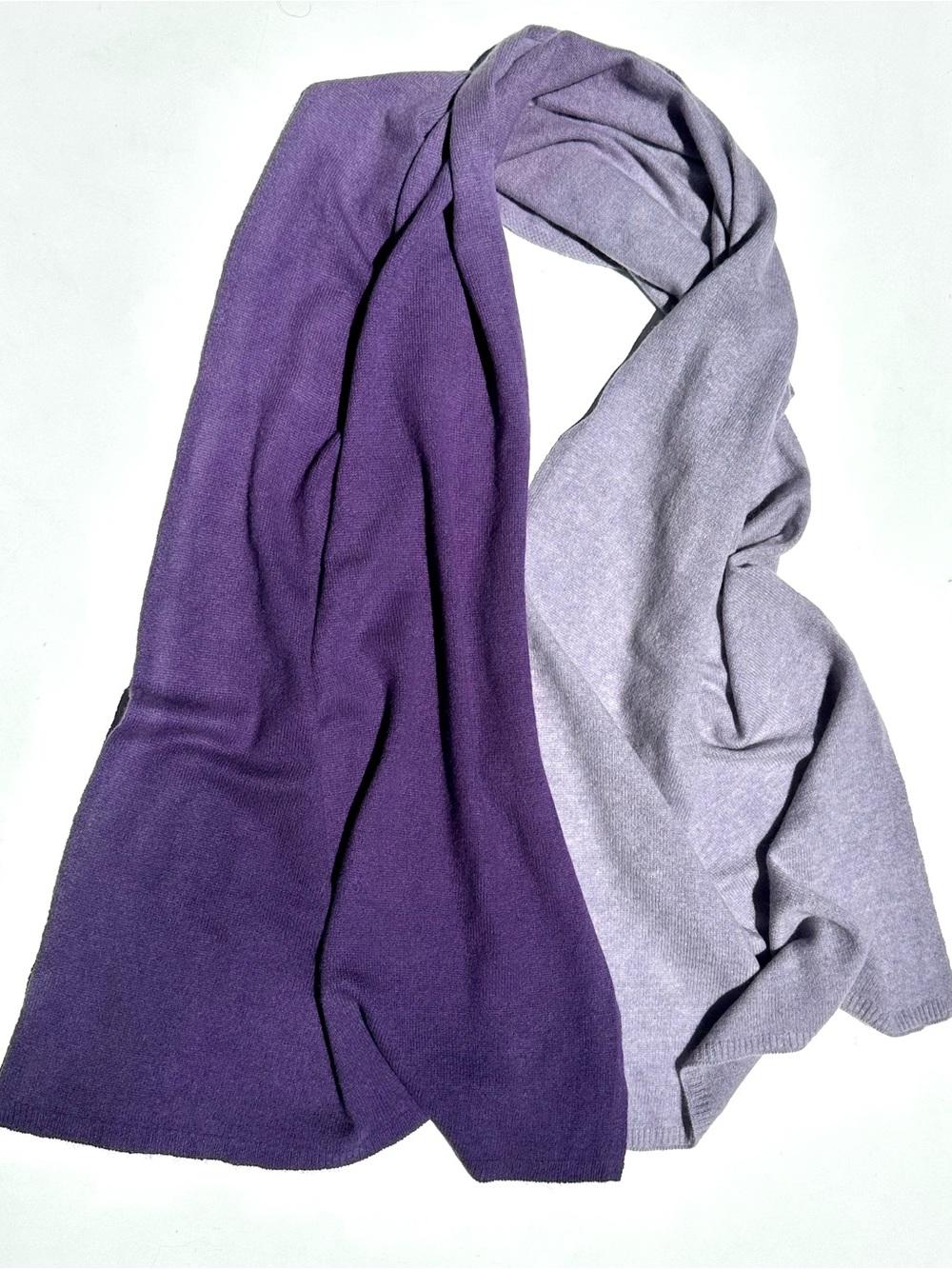 The Cashmere Project 100% Cashmere Purple Gray Ombré Two-Tone Knit Shawl Wrap